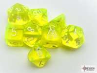 TRANSLUCENT NEON YELLOW/WHITE POLYHEDRAL 7-DICE SET