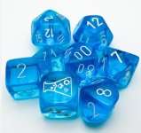 LAB DICE 7: 7-SET TRANSLUCENT TROPICAL BLUE WITH WHITE