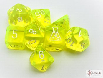 Translucent Neon Yellow/white Polyhedral 7-Dice Set