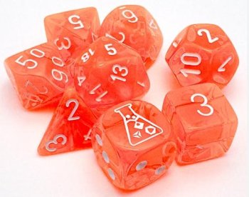 CHESSEX - SET DE 8 DES - TRANSPARENT ORANGE FLUO / BLANC