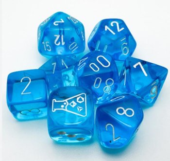 Lab Dice 7 : 7-set Translucent Tropical Blue with White