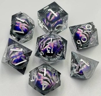 SET DE DES RESINE NOIRE ET OEIL KRAKEN VIOLET